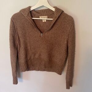 Brown cropped quarter zip sweater